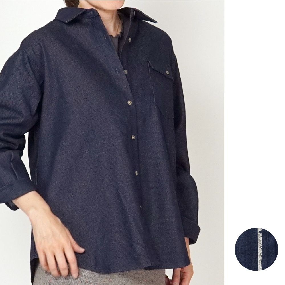 チェックデニム 前開きシャツ