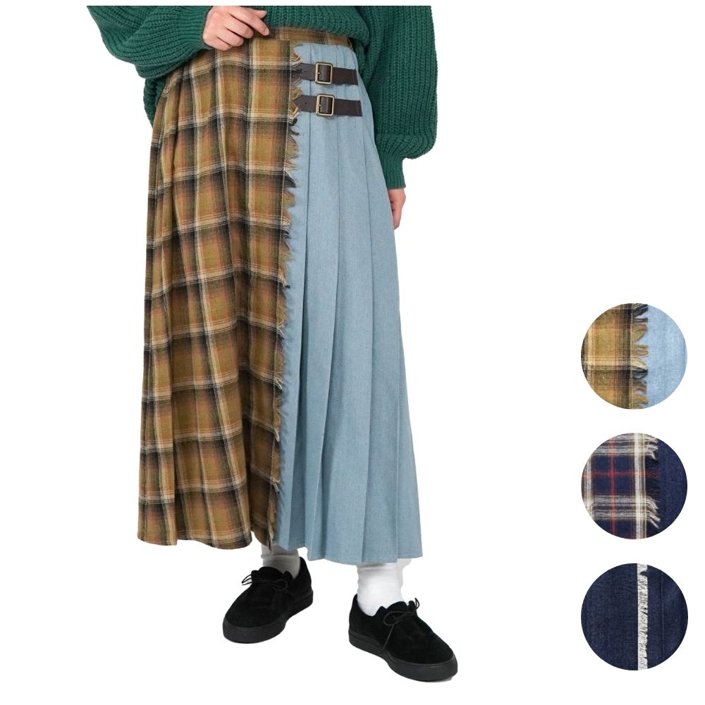 チェックデニム プリーツスカート