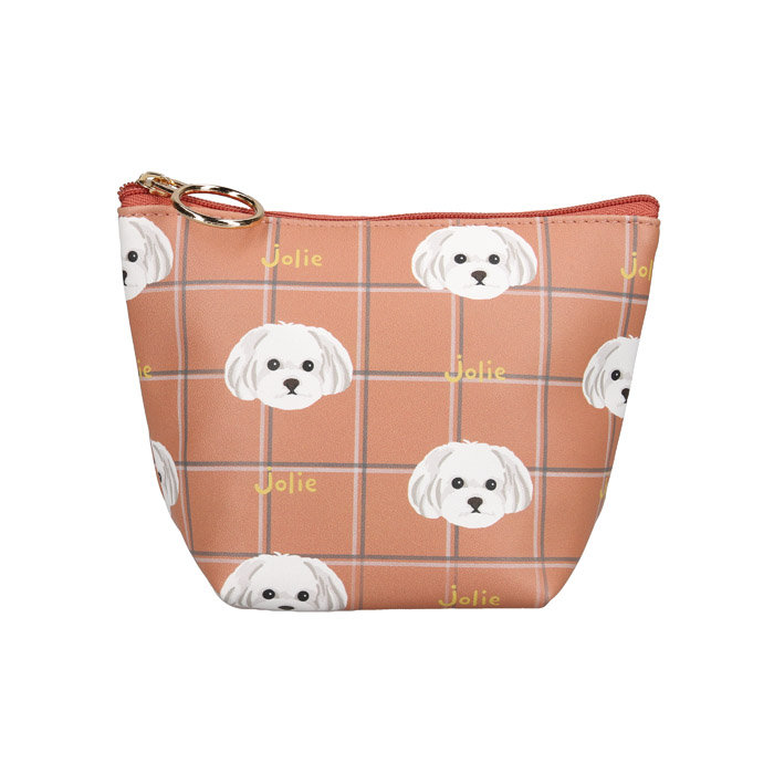 マルチーズチェック マチ付ポーチ