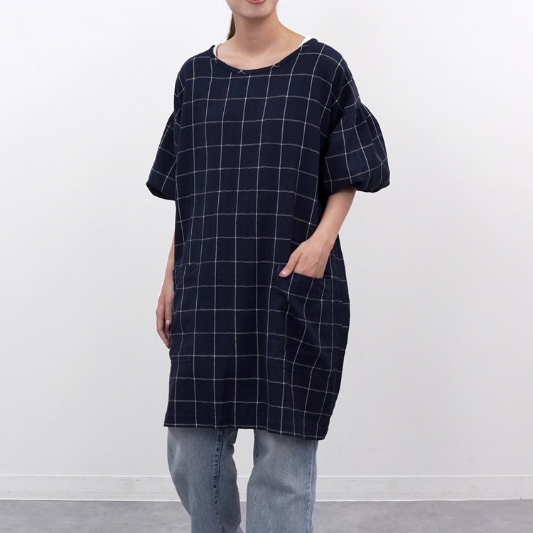 グリッド　バルーン袖かっぽうぎ