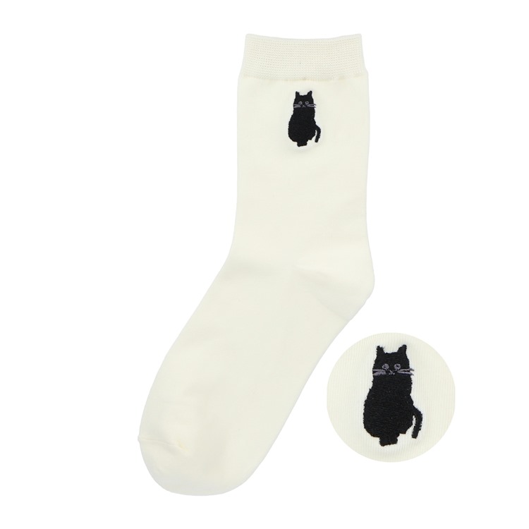 オスワリキャット　刺繍ソックス