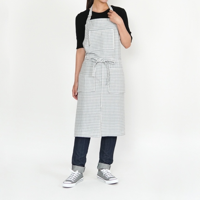 ギンガム　ロングエプロン